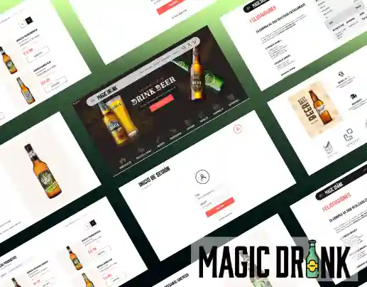 Carátula del proyecto con el logotipo de MagicDrink y varias pantallas del proyecto en computador